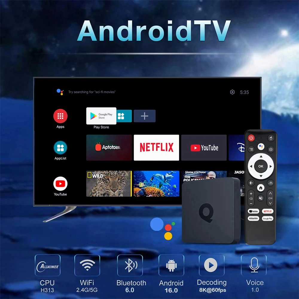 TV Box Q1 Android 16 8GB 128GB Bluetooth 6.0 Streaming Mediaspeler Allwinner H313 8GB128GB Set Top Box 8K Video 4K Smart TV Box - Afbeelding 5