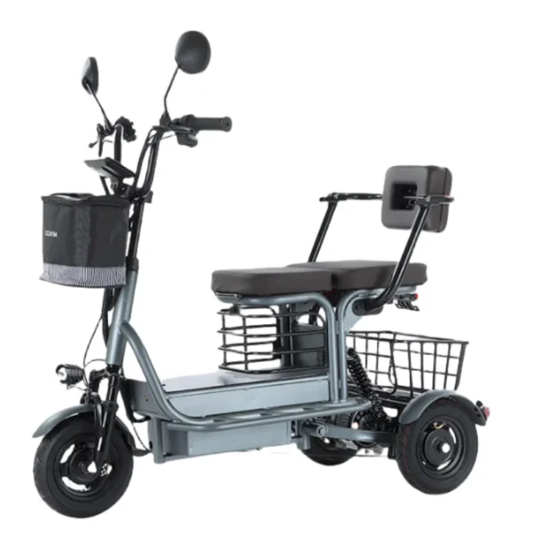 Krachtige ouder-kind elektrische driewieler voor ouderen, 2-zits, 800W accu, uitneembaar, lange actieradius, elektrische scooter, 60KM