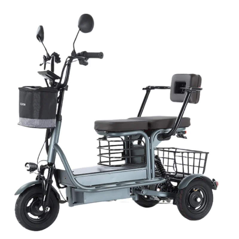 Krachtige ouder-kind elektrische driewieler voor ouderen, 2-zits, 800W accu, uitneembaar, lange actieradius, elektrische scooter, 60KM