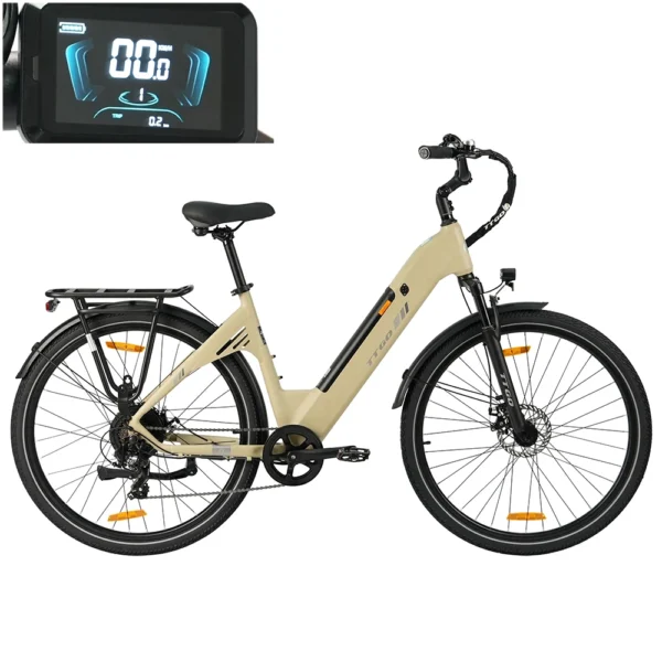 E-bike met 250W motor, 36V18AH lithium batterij, elektrische fiets met dubbele schijfremmen, 28-inch banden, voor volwassenen.