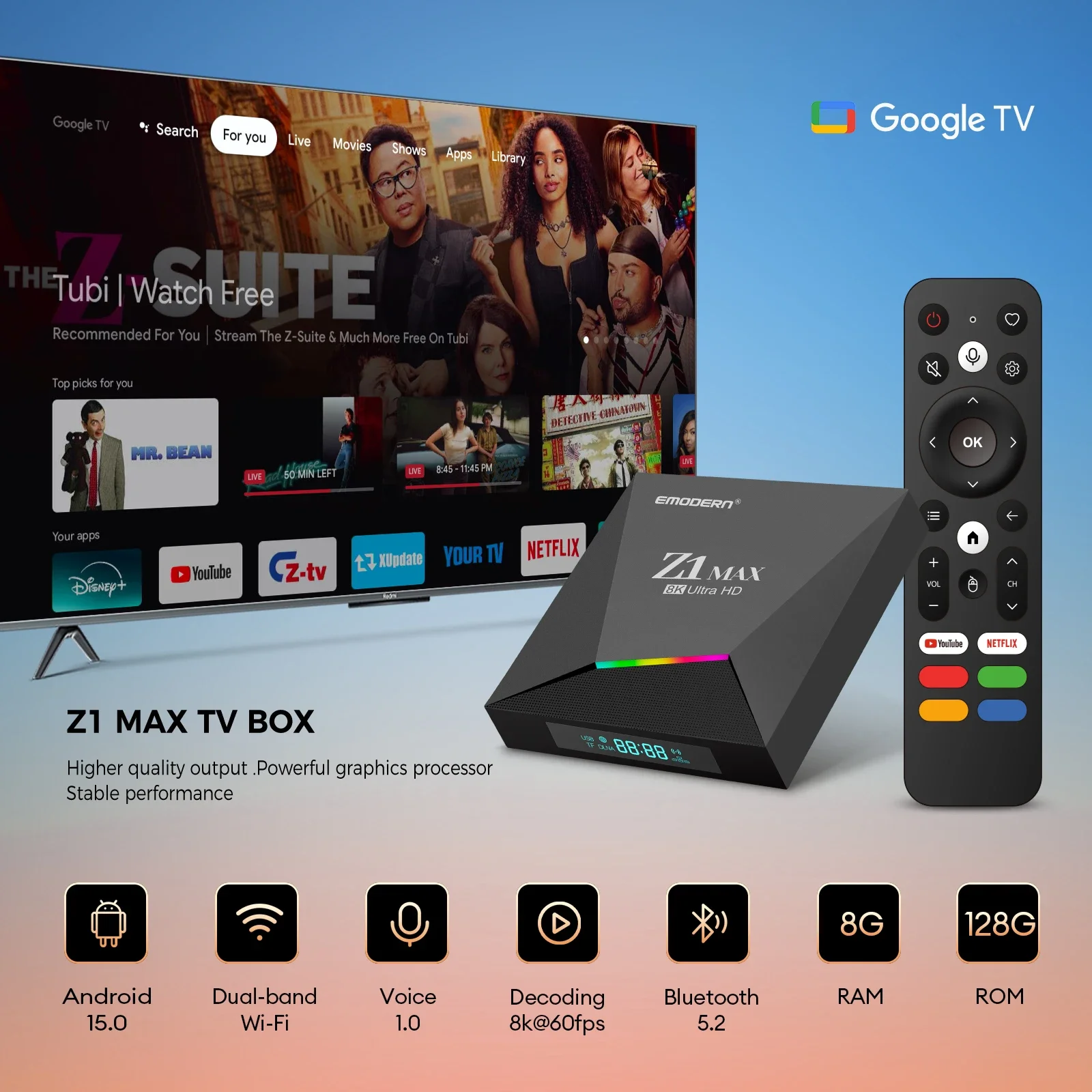 Z1 Max TV Box Android 15 IPTV Allwinner H618 Quad Core 4G 5G Dual WiFi HD 8K 4K mediaspeler BT 5.0 ondersteuning spraakafstandsbediening TV Box - Afbeelding 2