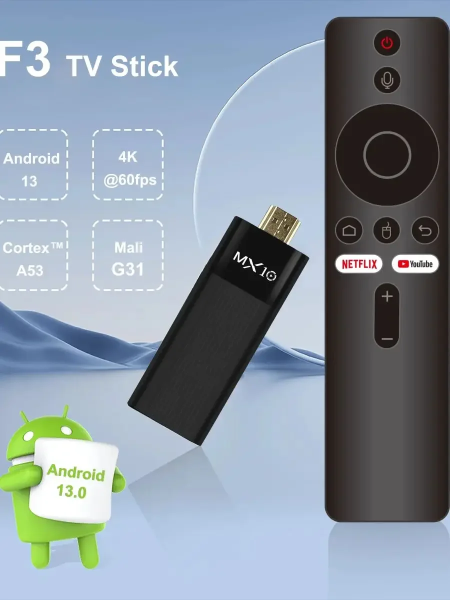 Ultra HD 4K Android TV Stick MX10-F3 Stick Mini Home TV Stick H313 Quad Core Ondersteuning 2.4/5G Dual Wifi 2GB RAM 16GB ROM - Afbeelding 3