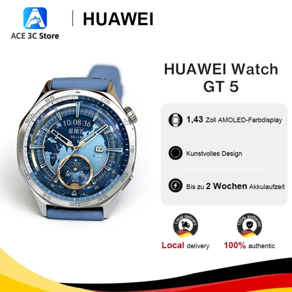 Originele HUAWEI Watch GT 5 46mm Smartwatch 1.43 inch AMOLED kleurenscherm Tot 2 weken batterijduur
