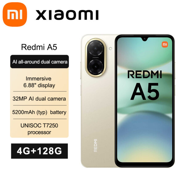Xiaomi Redmi A5 4GB+128GB Smartphone 6.88" Groot Scherm Display 32MP Hoofdcamera 5200mAh Batterij (Oplader Niet Inbegrepen) 25028RN03Y