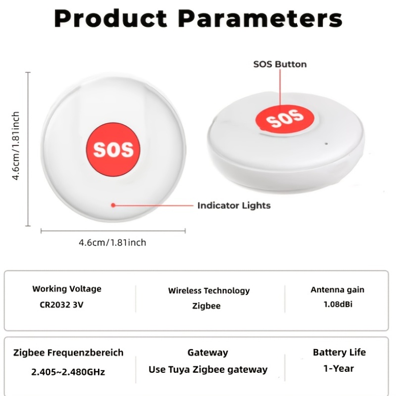 3-Pack Tuya Intelligente Draadloze Noodknop SOS Medisch Alarm Systeem One Click Alarm Pager, Draagbaar Koord Ontwerp, Geen Belasting voor Ouderen om te Dragen, en de Volledige Geschiedenis van Bellen voor Hulp Kan Worden Gecontroleerd, Werkt op Batterijen - Afbeelding 2