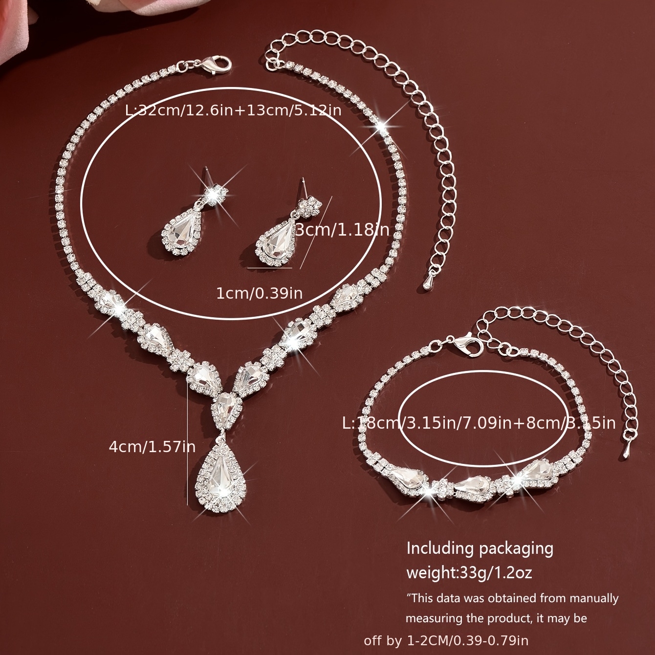 3-delige set luxe groene traanvormige sieraden voor dames, strass-ketting, oorbellen en armband, bruids- en trouwsieraden, geschikt voor gala-avonden, etentjes en kerstcadeaus - Afbeelding 4