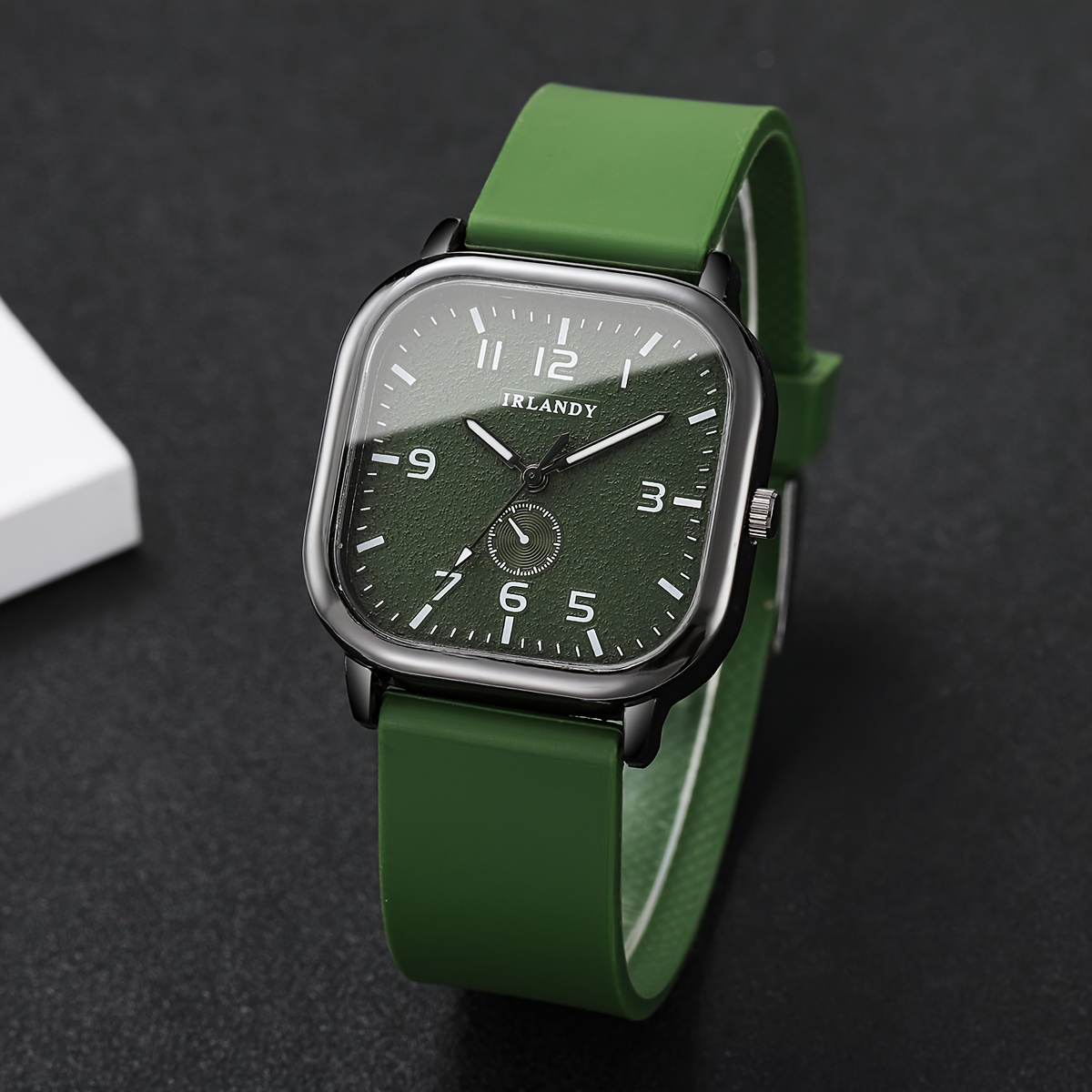 1 stuks Elegante Groene & Quartz Dameshorloge met Vierkant Horlogekast & Siliconen Band - Minimalistische Wijzerplaat, Wijzers & Groene Accenten, Niet-Oplaadbare Batterij, Stijlvolle Casual & Formele Polshorloge Voor Alledaagse Speciale Gelegenheden, horloges dames, dames horloge - Afbeelding 8