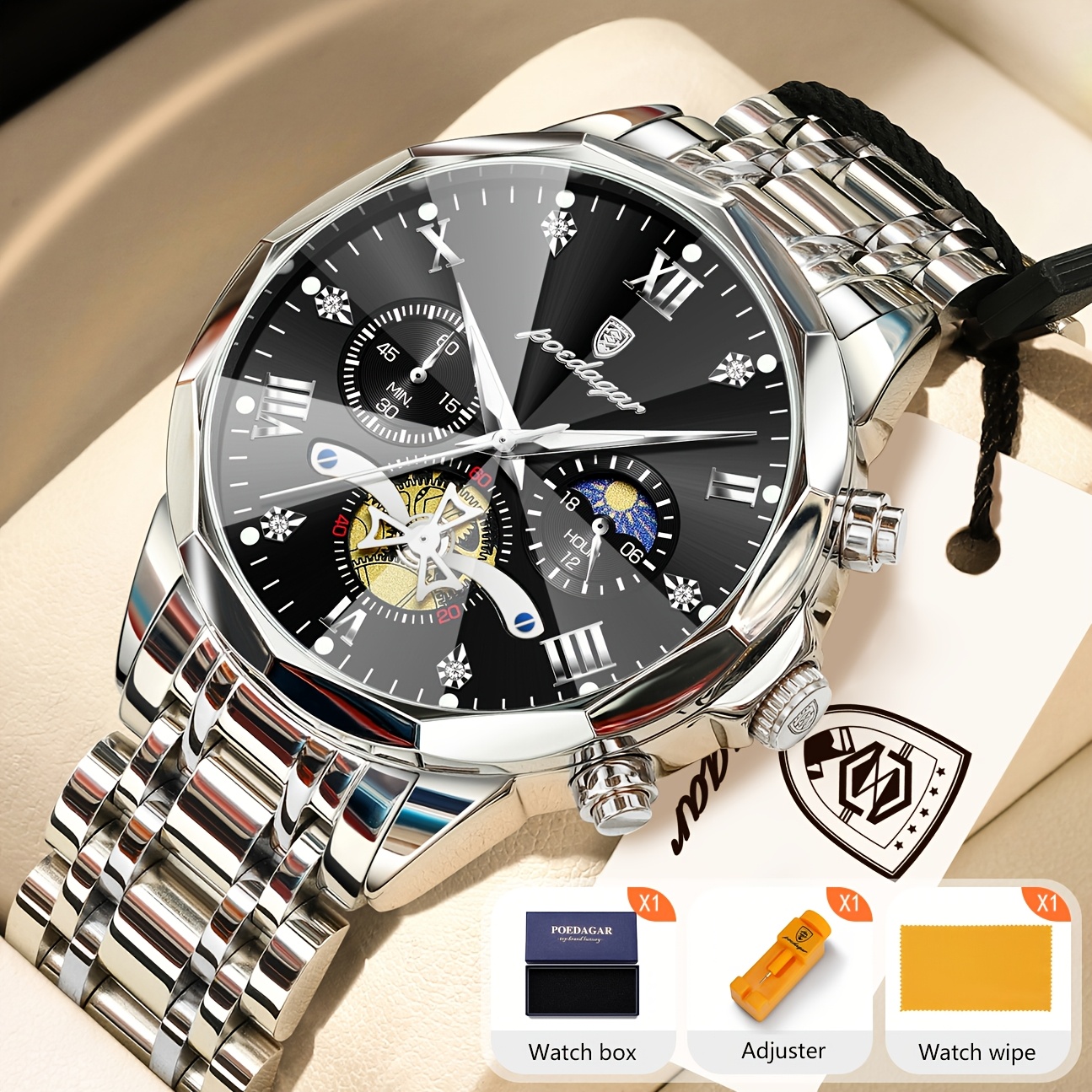 Luxe Stalen Band Herenhorloge Lichtgevend Waterdicht Chronograaf Dag En Nacht Display Heren Polshorloge - Afbeelding 16