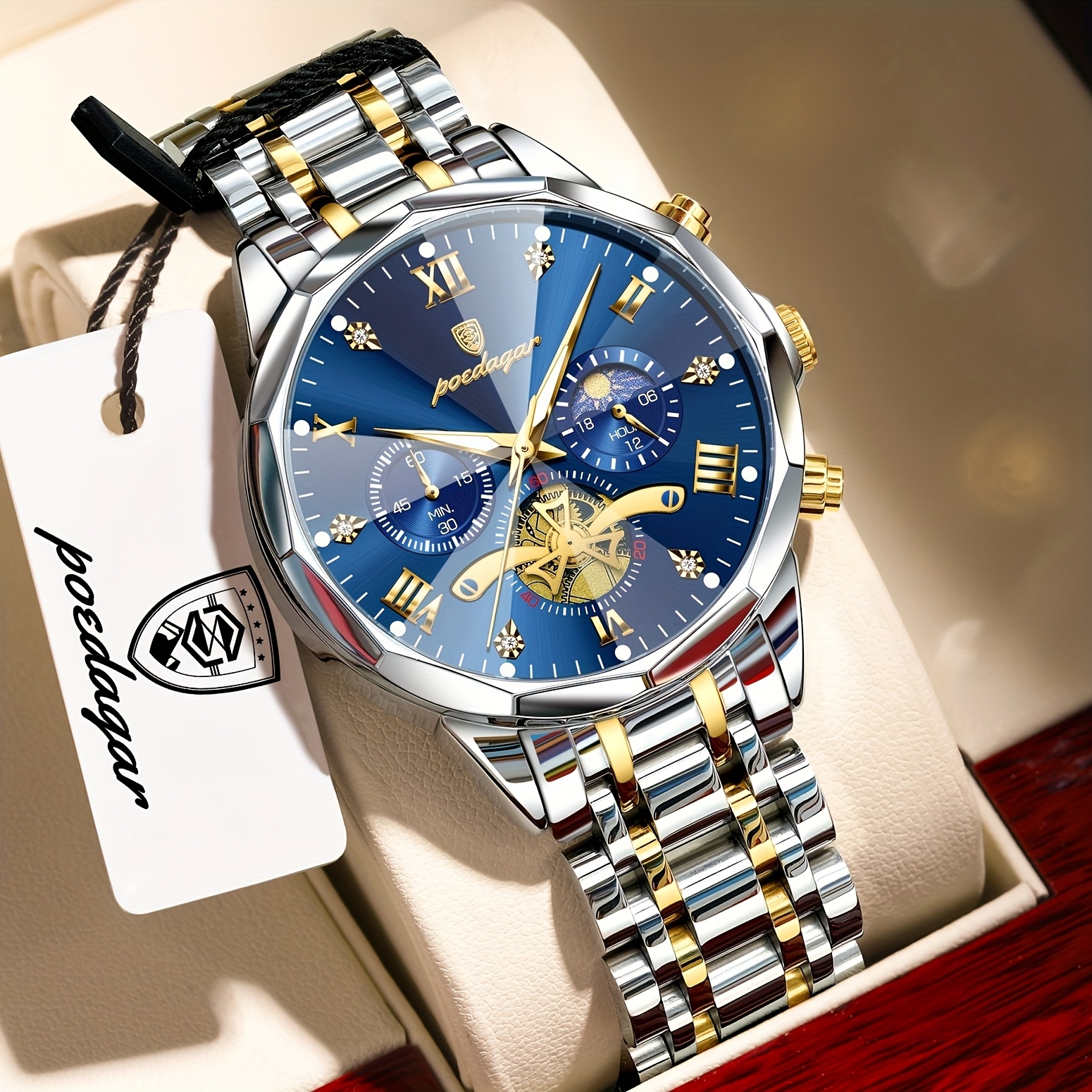 Luxe Stalen Band Herenhorloge Lichtgevend Waterdicht Chronograaf Dag En Nacht Display Heren Polshorloge - Afbeelding 15