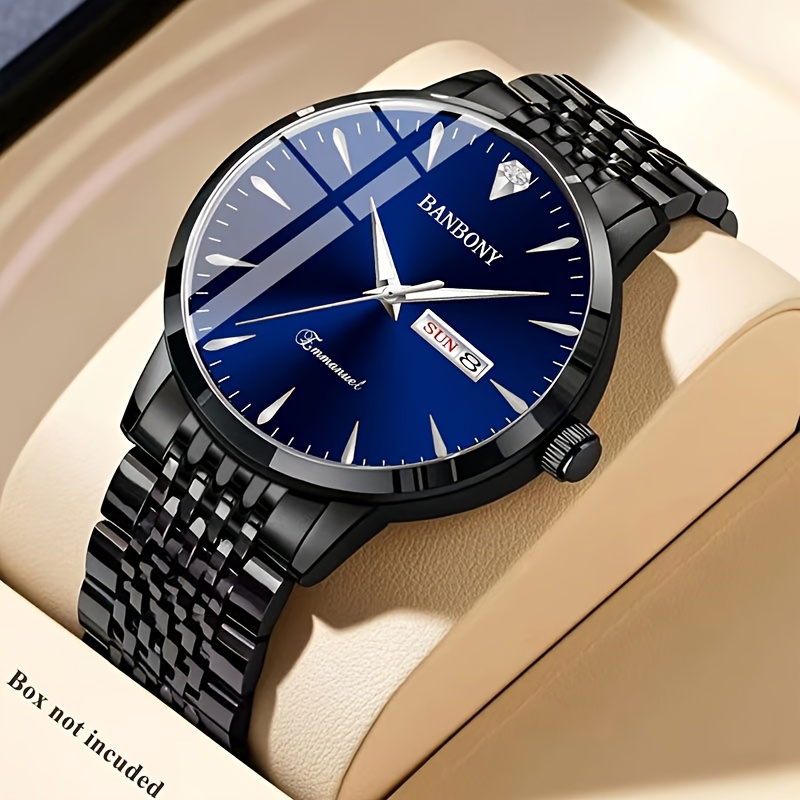 Nieuwe Banbony Unisex Roestvrijstalen Quartz Horloge met Strass-accenten, Waterbestendig IPX7, Strakke HD-wijzerplaat, Datumweergave, Goudkleurige Afwerking - Ideaal voor Vrijetijdskleding, Feestjes en Cadeaus - Afbeelding 11