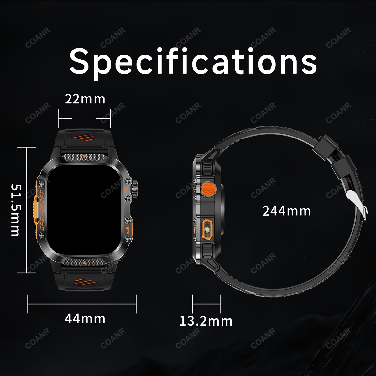 GPS Outdoor Sport Smartwatch met Draadloos Bellen, 540mAh Grote Batterij, 2.01-Inch Scherm, 100+ Sportmodi, Kompas, Weersvoorspelling, Bericht Herinnering, Preferred Square GPS Horloge, Ondersteunt iPhone/Android - Afbeelding 11