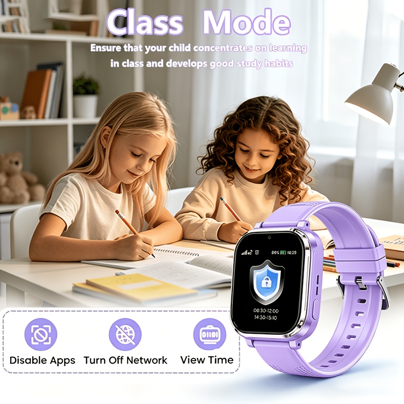 Smartwatch, 4G Student Smartwatch, Video- en spraakgesprekken en SOS noodoproep, GPS nauwkeurige positionering, ouderlijk toezicht app, wekker, rekenmachine, kalender, tiener smartwatch, geschikt voor jongens en meisjes van 4 jaar - Afbeelding 6