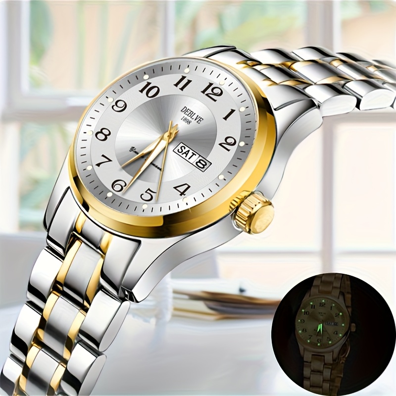 DEBLVE Dames Ultra-Dunne Roestvrijstalen Quartz Horloge - Stijlvol, Lichtgewicht, IPX7 met Kalender, Luminous Dagweergave en Roestvrijstalen Band - Perfect voor Casual Wear, DEBLVE - Afbeelding 2