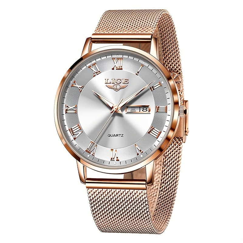LIGE Dames Elegant Roestvrij Quartz Analoog Horloge met Datumkalender, Quartz Polshorloge Geschikt voor Dagelijks Gebruik - Tijdsmeter, Valentijnscadeau voor Vrouwen & Mannen (Merk) - Afbeelding 7