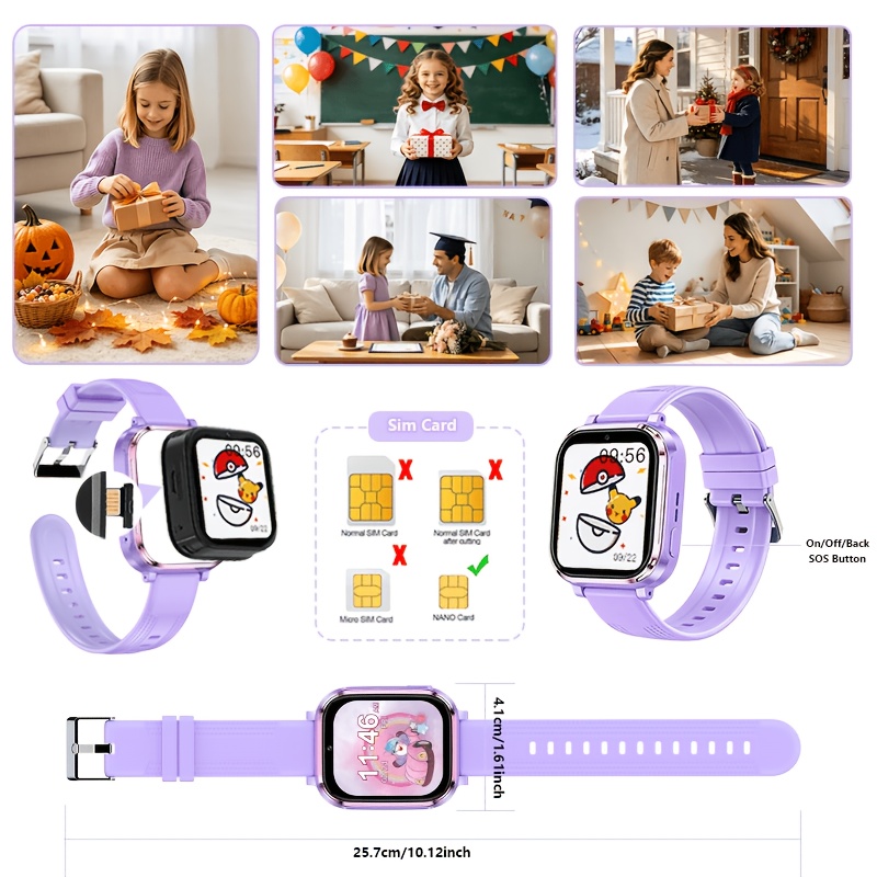 Smartwatch, 4G Student Smartwatch, Video- en spraakgesprekken en SOS noodoproep, GPS nauwkeurige positionering, ouderlijk toezicht app, wekker, rekenmachine, kalender, tiener smartwatch, geschikt voor jongens en meisjes van 4 jaar - Afbeelding 2
