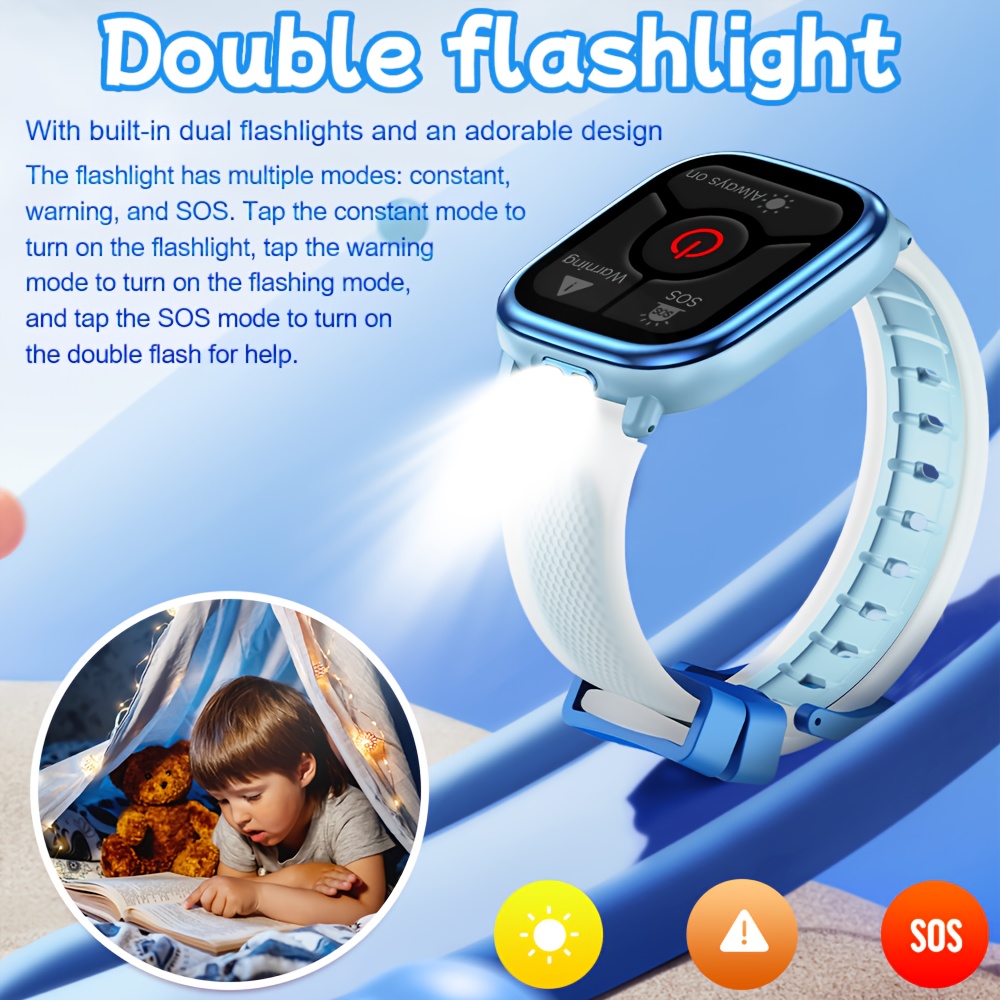 Kinderen Blauwe Smartwatch met 4,65 cm 240*284 Pixels IPS Scherm, Rekenmachine, Lokale Muziekspeler, MP3 Speler, LED Zaklamp & Spellen, Wekker, Aftimer, Stopwatch, JL7013A6, 300mAh Batterij, Siliconen Band, Fitness Tracker, Leerapparaat voor Jongens & Meisjes, Perfect Cadeau voor de Feestdagen - Afbeelding 5