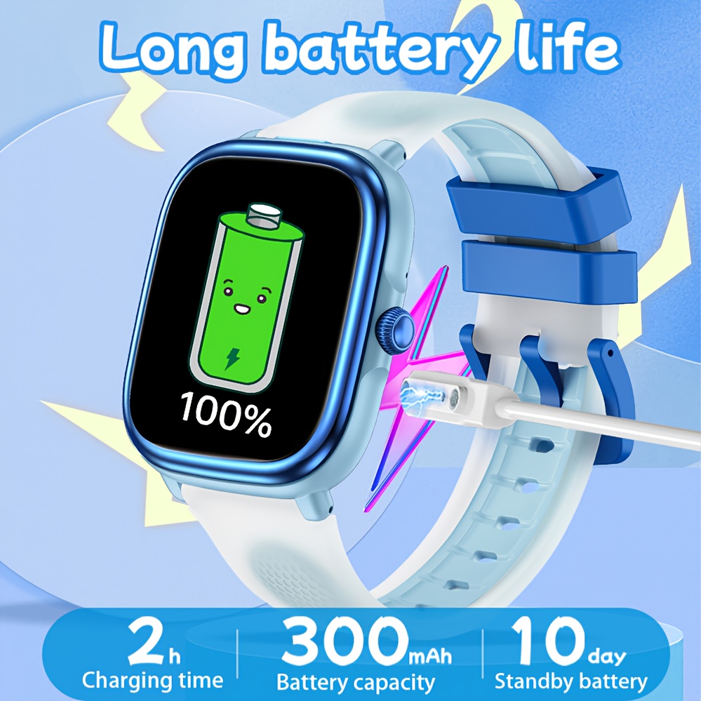 Kinderen Blauwe Smartwatch met 4,65 cm 240*284 Pixels IPS Scherm, Rekenmachine, Lokale Muziekspeler, MP3 Speler, LED Zaklamp & Spellen, Wekker, Aftimer, Stopwatch, JL7013A6, 300mAh Batterij, Siliconen Band, Fitness Tracker, Leerapparaat voor Jongens & Meisjes, Perfect Cadeau voor de Feestdagen - Afbeelding 10