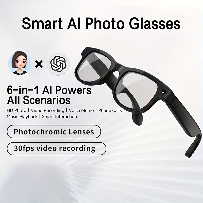 PEJE AI Slimme Bril met Camera, Gafas 1080P HD Video-opnamebril, AI-assistent (ChatGPT/Doubao), Realtime Vertaling, Audio-opname Slimme Bril met Kleurveranderende Lenzen voor Reizen, Sport, Buitengebruik Valentijnsdagcadeau - Afbeelding 6