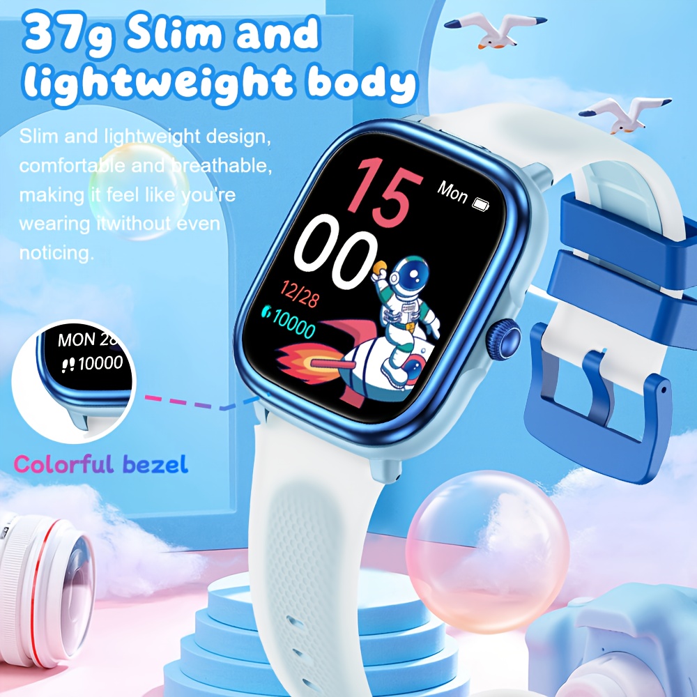 Kinderen Blauwe Smartwatch met 4,65 cm 240*284 Pixels IPS Scherm, Rekenmachine, Lokale Muziekspeler, MP3 Speler, LED Zaklamp & Spellen, Wekker, Aftimer, Stopwatch, JL7013A6, 300mAh Batterij, Siliconen Band, Fitness Tracker, Leerapparaat voor Jongens & Meisjes, Perfect Cadeau voor de Feestdagen - Afbeelding 7