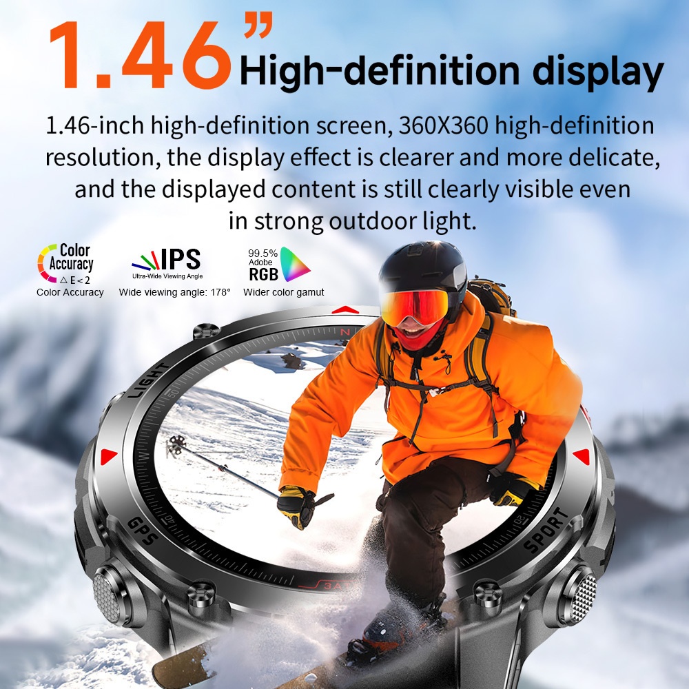 Heren Outdoor Smartwatch, GPS Nauwkeurige Positionering, Ingebouwd Kompas, LED Licht, 3ATM, Ondersteunt 100+ Sportmodi, Draadloze Gesprekken, Multimedia Informatie Weergave, Meerdere Weersmodi, Outdoor Avontuur Smart Armband, Metalen Behuizing Ontwerp - Afbeelding 13