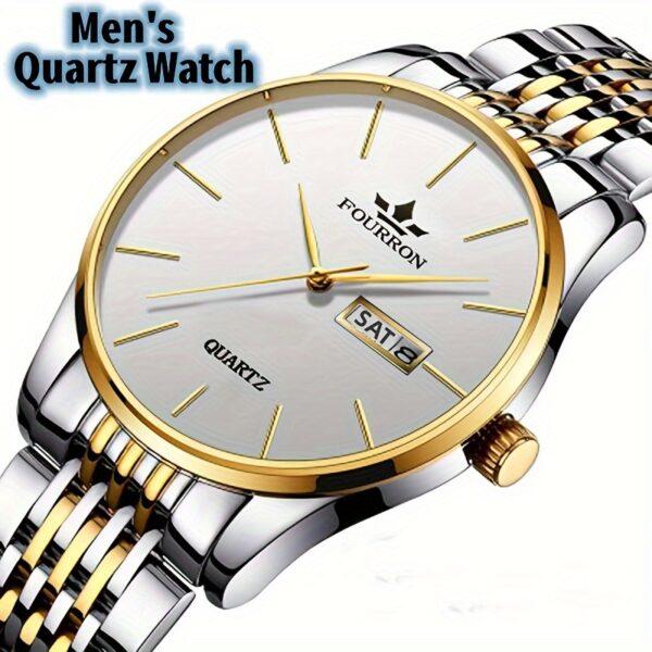 FOURRON Heren Luxe RVS Quartz Horloge met Datum & Kalender - Lichtgevend, Modieus Casual Design voor Zakelijk, Reizen & Casual Kleding - Perfect Cadeau voor Verjaardag, Feestdagen of Valentijnsdag