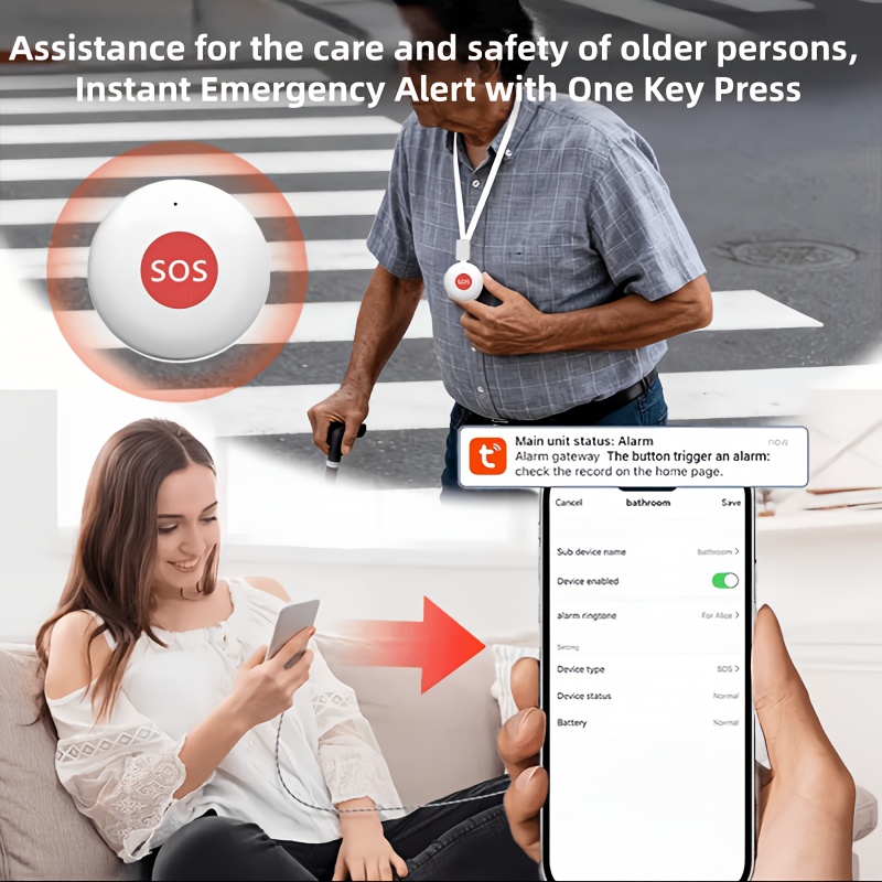 3-Pack Tuya Intelligente Draadloze Noodknop SOS Medisch Alarm Systeem One Click Alarm Pager, Draagbaar Koord Ontwerp, Geen Belasting voor Ouderen om te Dragen, en de Volledige Geschiedenis van Bellen voor Hulp Kan Worden Gecontroleerd, Werkt op Batterijen - Afbeelding 7