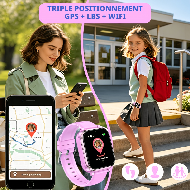 Smartwatch, 4G Student Smartwatch, Video- en spraakgesprekken en SOS noodoproep, GPS nauwkeurige positionering, ouderlijk toezicht app, wekker, rekenmachine, kalender, tiener smartwatch, geschikt voor jongens en meisjes van 4 jaar - Afbeelding 7