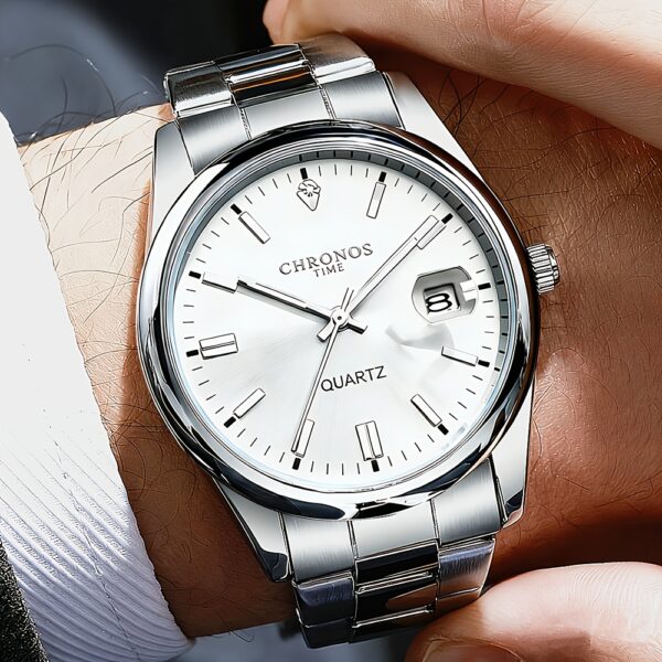 CHRONOS Herenmode Sport Horloge met Roestvrijstalen Band, Kalender, Nachtlampje en Waterdichte Functie. Geschikt voor Zakelijk en Werkplegingsgebruik, evenals voor Dagelijkse Uitstapjes, Werk en Reizen. Een Geweldig Horloge om aan een Mannelijke Vriend te Geven.