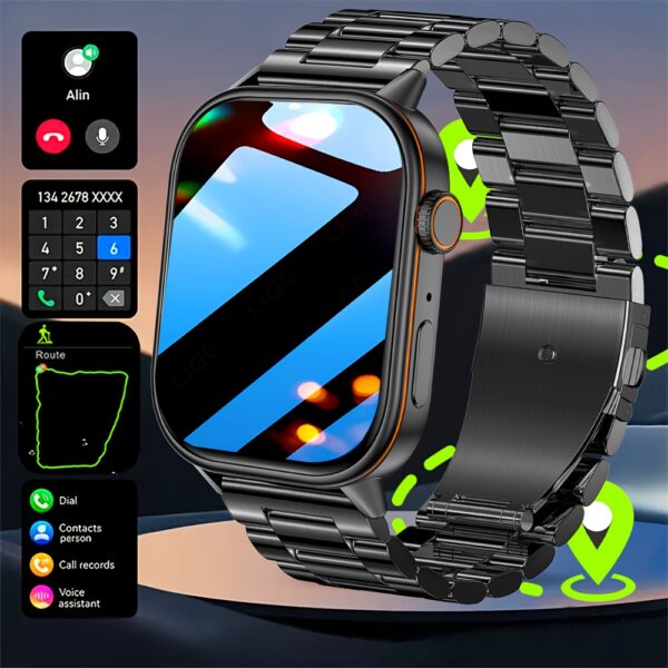 DAORKOW GPS Smartwatch, RVS Outdoor Kompas Sporthorloge, 5,11 cm HD-scherm, 170+ Sportmodi, Track, Draadloos Bellen, USB-opladen, 420mAh Lithium-polymeerbatterij, Unisex - Cadeau voor Valentijnsdag, Moederdag, Vrouwendag, Ramadan, Onafhankelijkheidsdag