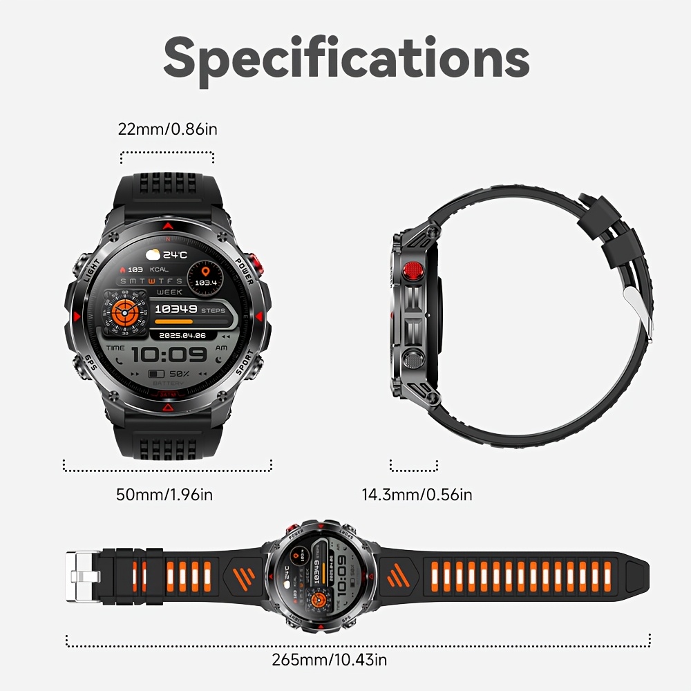 Heren Outdoor Smartwatch, GPS Nauwkeurige Positionering, Ingebouwd Kompas, LED Licht, 3ATM, Ondersteunt 100+ Sportmodi, Draadloze Gesprekken, Multimedia Informatie Weergave, Meerdere Weersmodi, Outdoor Avontuur Smart Armband, Metalen Behuizing Ontwerp - Afbeelding 2
