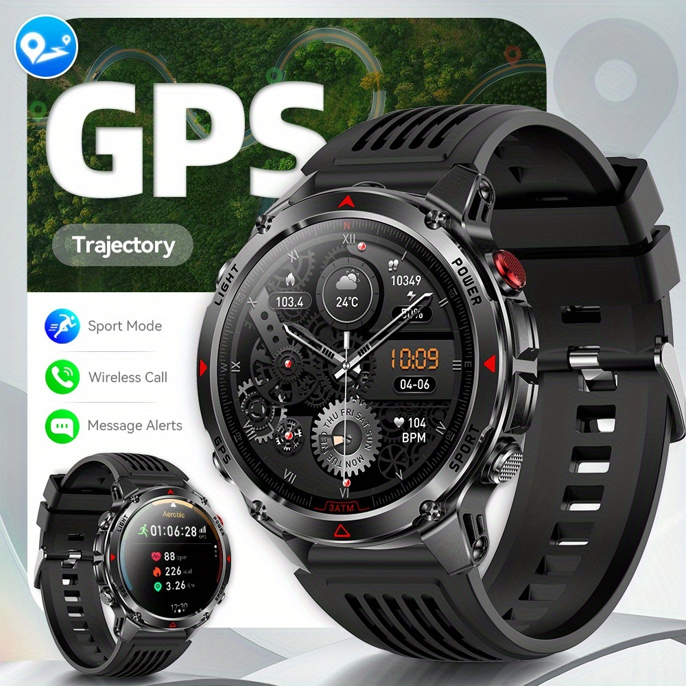Heren Outdoor Smartwatch, GPS Nauwkeurige Positionering, Ingebouwd Kompas, LED Licht, 3ATM, Ondersteunt 100+ Sportmodi, Draadloze Gesprekken, Multimedia Informatie Weergave, Meerdere Weersmodi, Outdoor Avontuur Smart Armband, Metalen Behuizing Ontwerp - Afbeelding 3