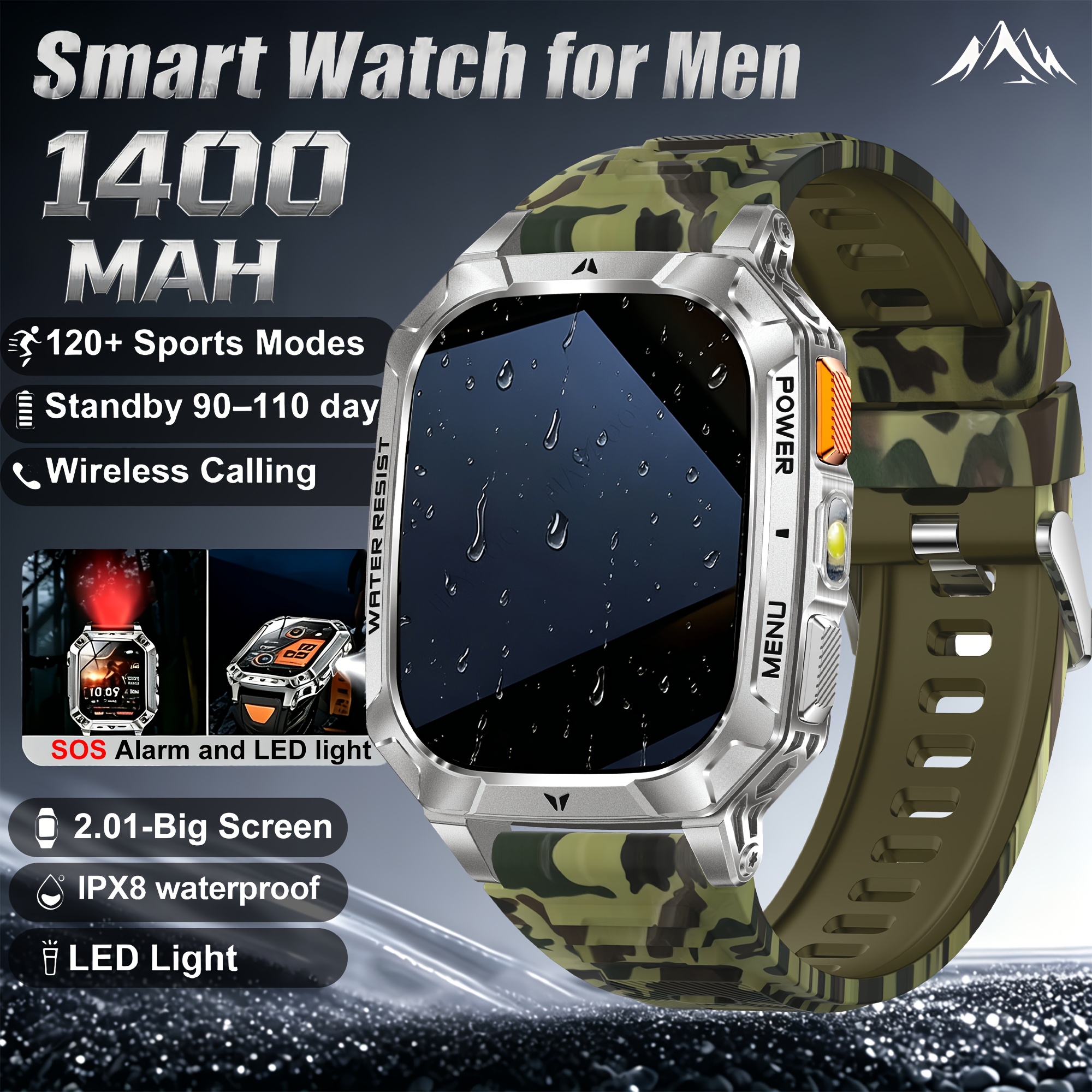 2026 Nieuwe Smartwatch, Ingebouwde 5 stuks Wijzerplaten, Duurzaam, 1400mAh Grote Capaciteit Batterij, Herenhorloge, 100 Dagen Ultra-Lange Standby, 2.01-Inch Full Touch HD Scherm, Heren Sport Fitness Horloge, IPX8 Waterdicht - Afbeelding 12