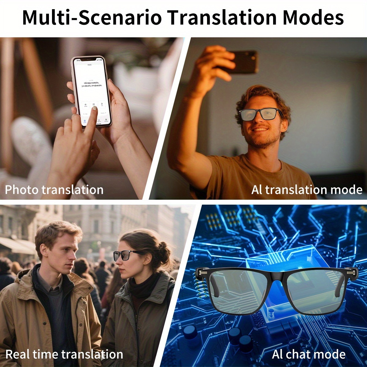AI Smart Bril, 100+ Talen Real-Time Vertaling, Ingebouwde ChatGPT, Audio Bril met Microfoon & Speaker, HD Handsfree Bellen, Hi-Fi Muziek, Fotochrome Lenzen, Lichtgewicht Frame voor Autorijden, Dagelijks & Kantoor, Perfect Cadeau voor de Feestdagen & Valentijnsdag - Afbeelding 10