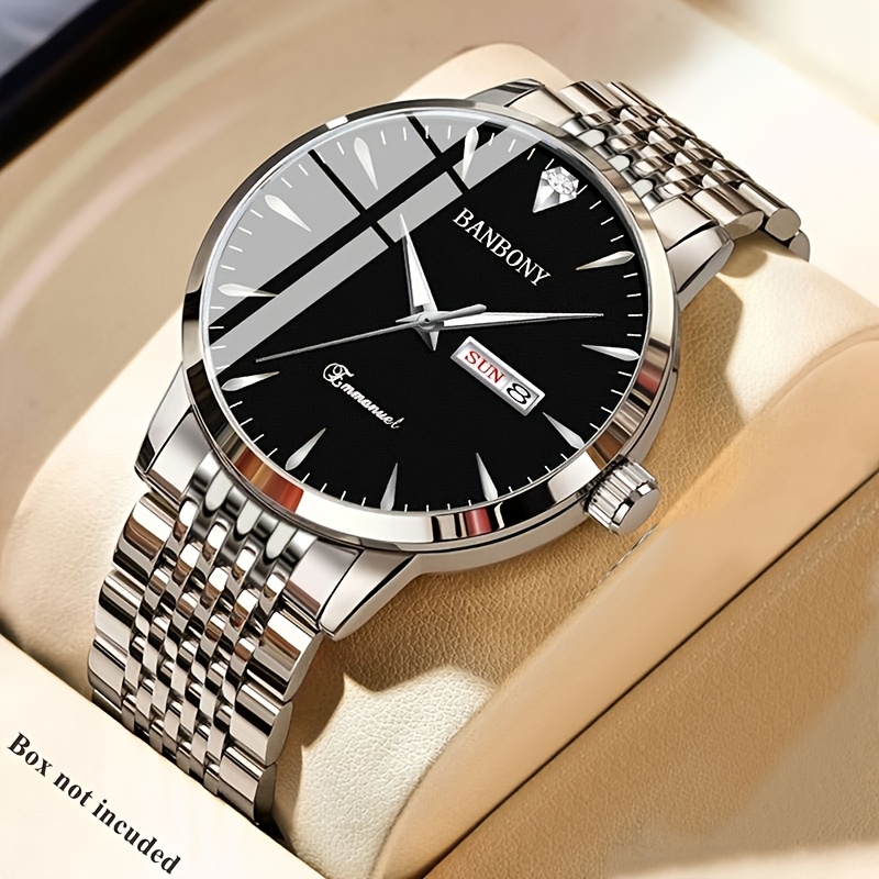 Nieuwe Banbony Unisex Roestvrijstalen Quartz Horloge met Strass-accenten, Waterbestendig IPX7, Strakke HD-wijzerplaat, Datumweergave, Goudkleurige Afwerking - Ideaal voor Vrijetijdskleding, Feestjes en Cadeaus - Afbeelding 15