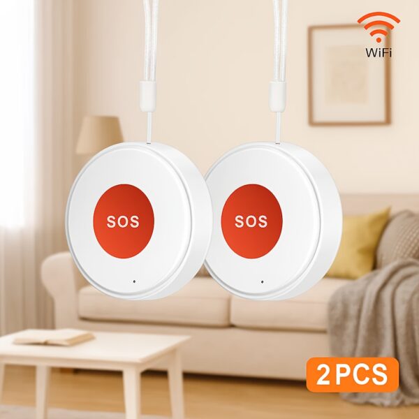 Tuya Intelligente Draadloze Noodknop SOS Medisch Alarm Systeem voor Ouderen, One Click Alarm Pager, 2-Pack