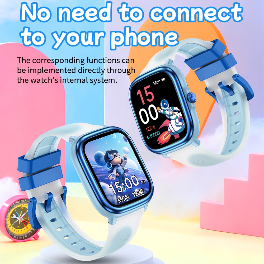 Kinderen Blauwe Smartwatch met 4,65 cm 240*284 Pixels IPS Scherm, Rekenmachine, Lokale Muziekspeler, MP3 Speler, LED Zaklamp & Spellen, Wekker, Aftimer, Stopwatch, JL7013A6, 300mAh Batterij, Siliconen Band, Fitness Tracker, Leerapparaat voor Jongens & Meisjes, Perfect Cadeau voor de Feestdagen - Afbeelding 6