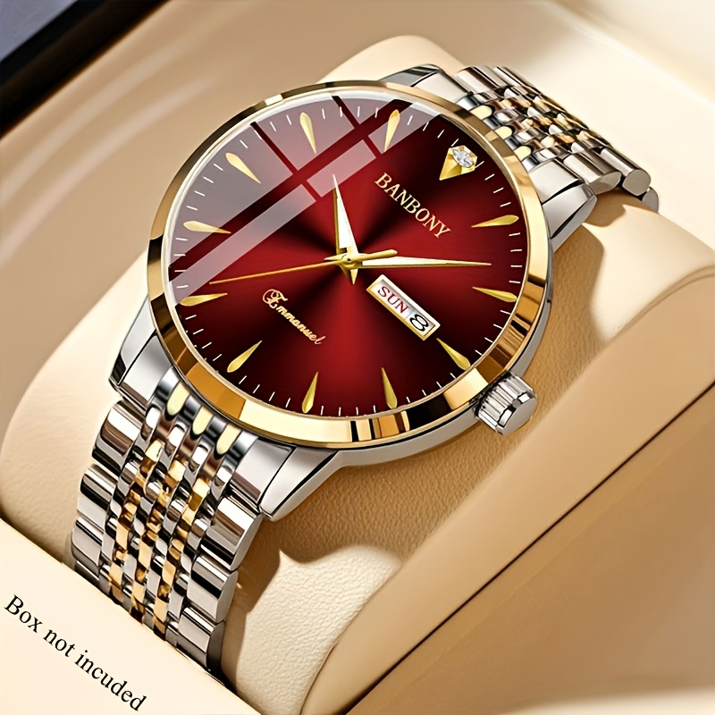 Nieuwe Banbony Unisex Roestvrijstalen Quartz Horloge met Strass-accenten, Waterbestendig IPX7, Strakke HD-wijzerplaat, Datumweergave, Goudkleurige Afwerking - Ideaal voor Vrijetijdskleding, Feestjes en Cadeaus - Afbeelding 20