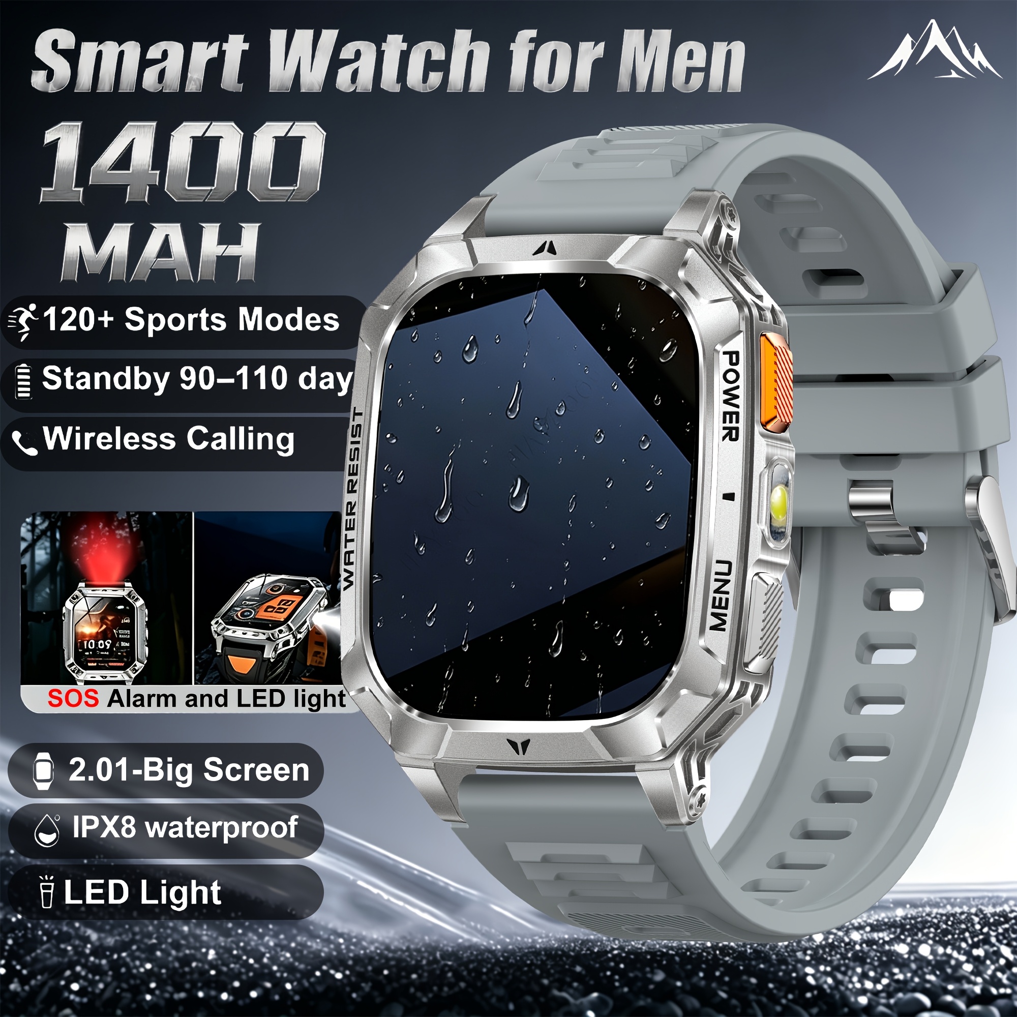 2026 Nieuwe Smartwatch, Ingebouwde 5 stuks Wijzerplaten, Duurzaam, 1400mAh Grote Capaciteit Batterij, Herenhorloge, 100 Dagen Ultra-Lange Standby, 2.01-Inch Full Touch HD Scherm, Heren Sport Fitness Horloge, IPX8 Waterdicht - Afbeelding 6