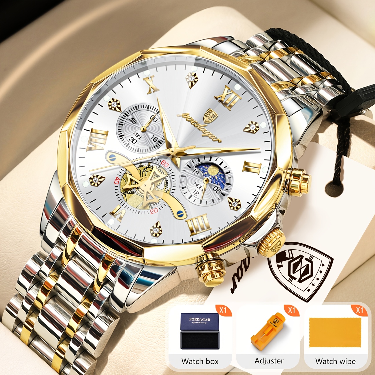 Luxe Stalen Band Herenhorloge Lichtgevend Waterdicht Chronograaf Dag En Nacht Display Heren Polshorloge - Afbeelding 21