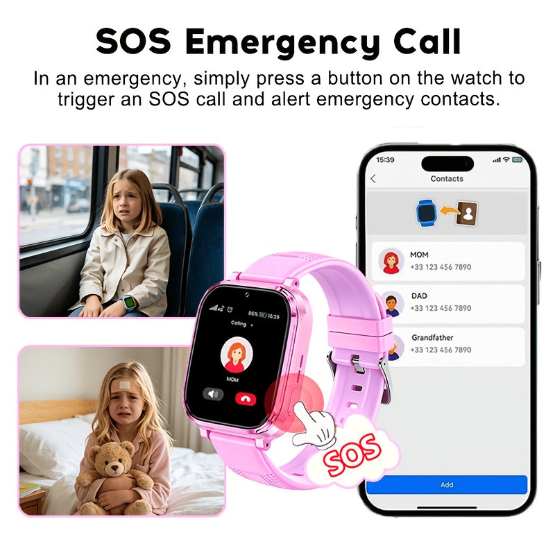 Smartwatch, 4G Student Smartwatch, Video- en spraakgesprekken en SOS noodoproep, GPS nauwkeurige positionering, ouderlijk toezicht app, wekker, rekenmachine, kalender, tiener smartwatch, geschikt voor jongens en meisjes van 4 jaar - Afbeelding 4