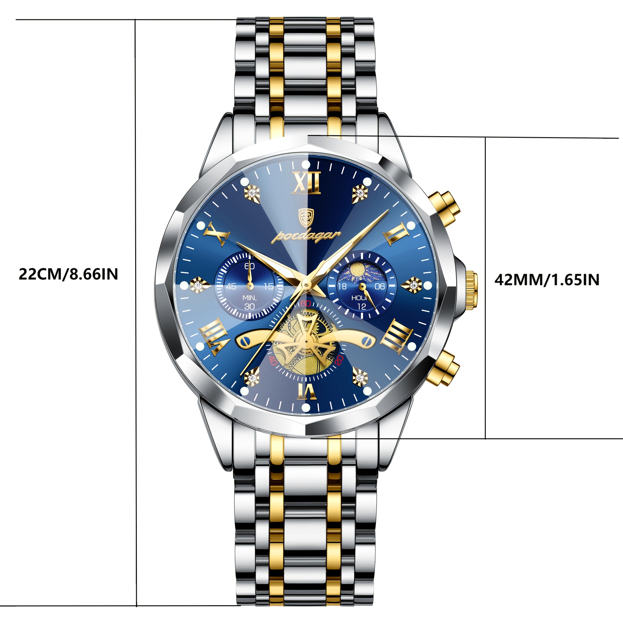Luxe Stalen Band Herenhorloge Lichtgevend Waterdicht Chronograaf Dag En Nacht Display Heren Polshorloge - Afbeelding 17