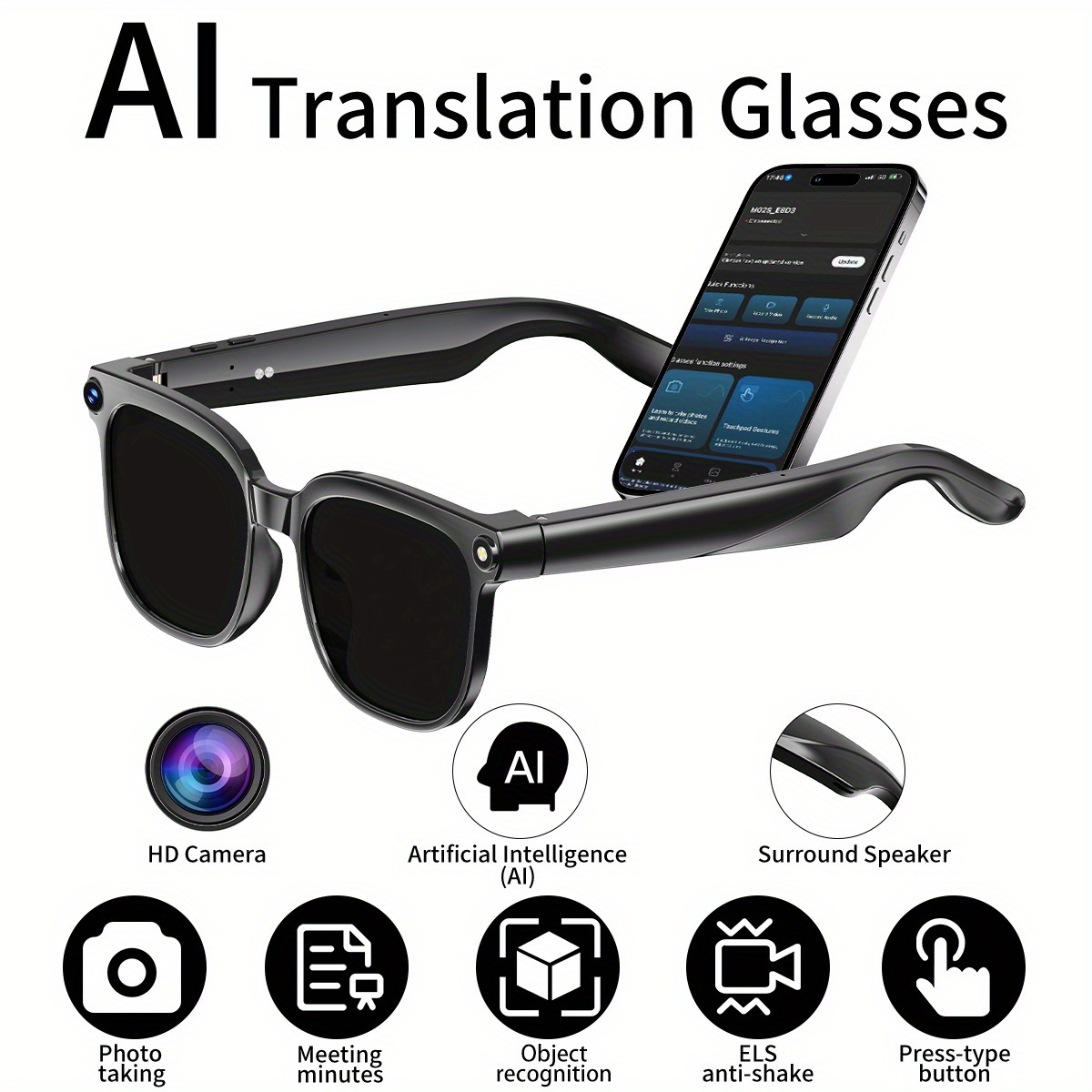 PEJE AI Slimme Bril met Camera, Gafas 1080P HD Video-opnamebril, AI-assistent (ChatGPT/Doubao), Realtime Vertaling, Audio-opname Slimme Bril met Kleurveranderende Lenzen voor Reizen, Sport, Buitengebruik Valentijnsdagcadeau - Afbeelding 3