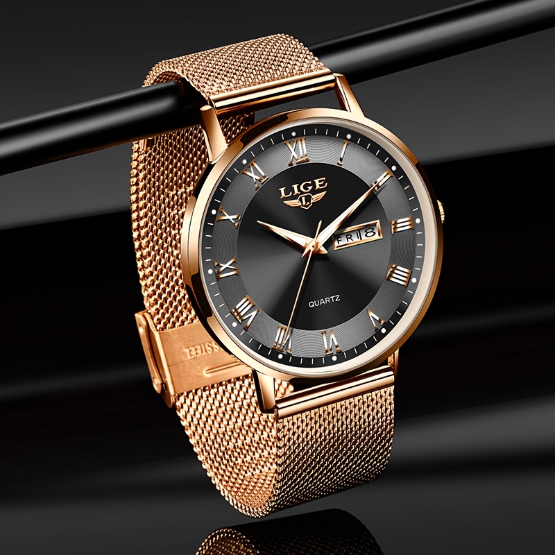 LIGE Dames Elegant Roestvrij Quartz Analoog Horloge met Datumkalender, Quartz Polshorloge Geschikt voor Dagelijks Gebruik - Tijdsmeter, Valentijnscadeau voor Vrouwen & Mannen (Merk) - Afbeelding 2