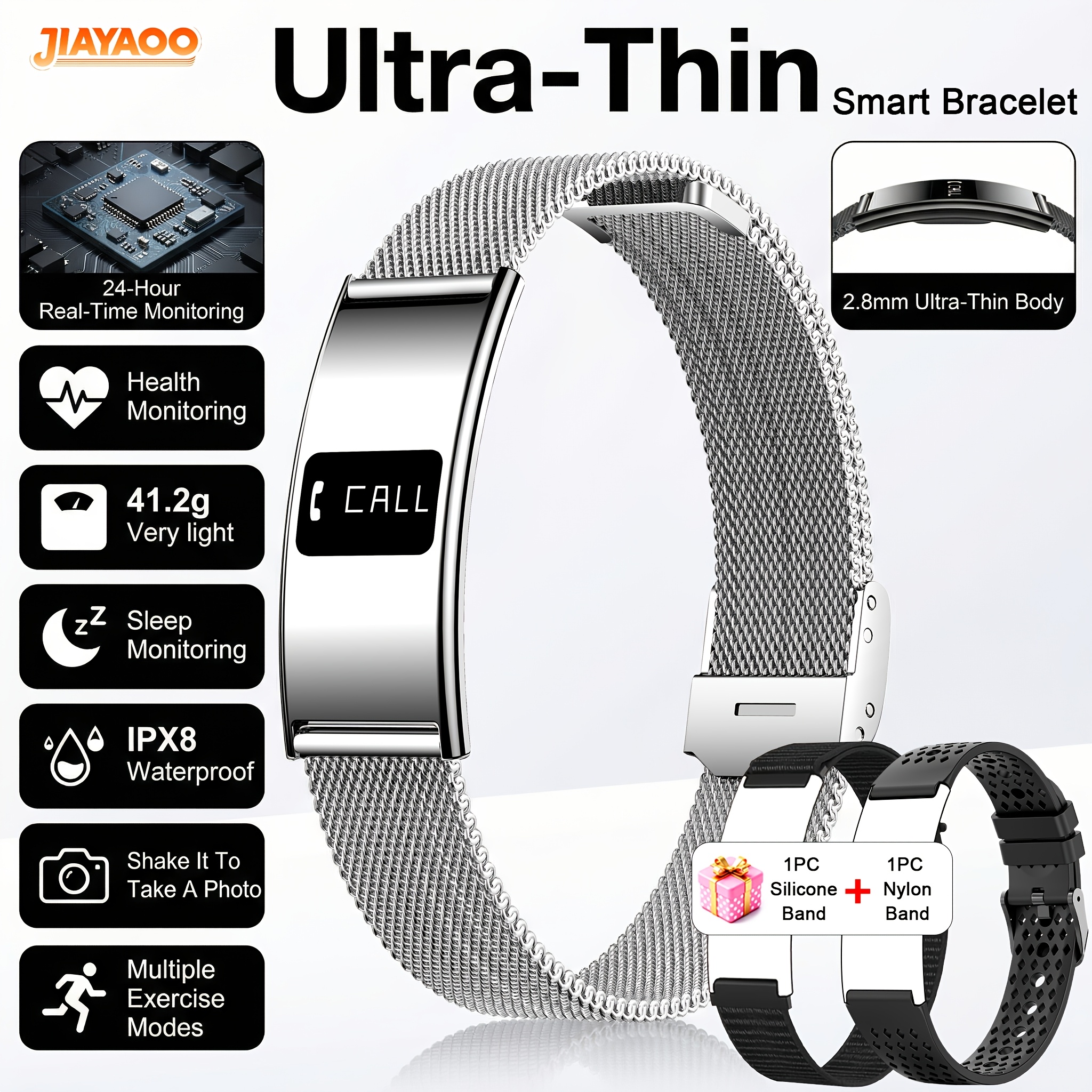 Geef je goede vriend een ultradunne smartwatch met een 2,8 mm ultradunne behuizing, IPX8, multifunctionele stappenteller, slaapmonitoring, menstruatieherinnering, schudden en foto's maken, geschikt voor iPhone/Android-systemen, elegant, modieus, intelligent, voortreffelijk en mooi - Afbeelding 6