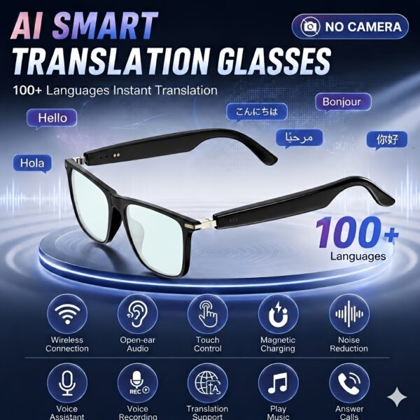 Slimme AI Fotochrome Bril, Ondersteunt Voice Assistant, Voice Recording/Vertaling/Draadloos Bellen, Nieuwe AI Fashion Slimme Bril, AI Dialogue/Lichtgewicht, Slimme Bril voor Mannen en Vrouwen, Kerstcadeau/Verjaardagsfeest/Holiday Cadeau