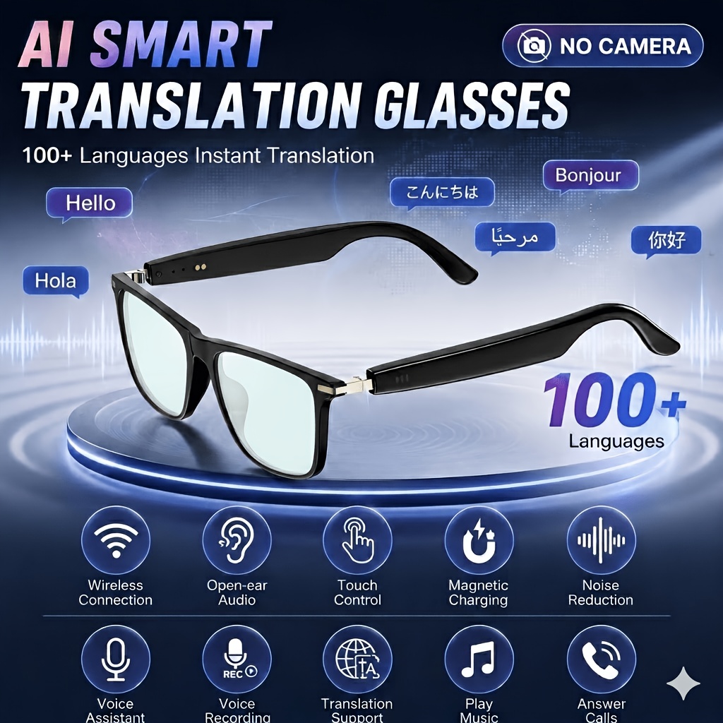 Slimme AI Fotochrome Bril, Ondersteunt Voice Assistant, Voice Recording/Vertaling/Draadloos Bellen, Nieuwe AI Fashion Slimme Bril, AI Dialogue/Lichtgewicht, Slimme Bril voor Mannen en Vrouwen, Kerstcadeau/Verjaardagsfeest/Holiday Cadeau