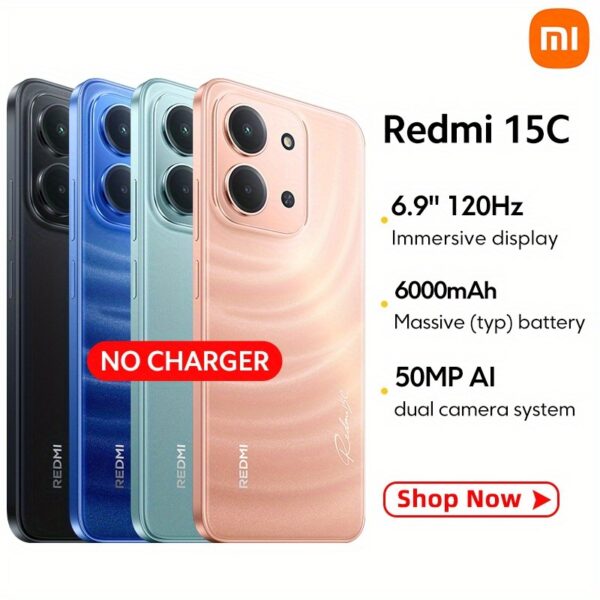 Redmi 15C Smartphone Global Version Mediatek Helio G81-Ultra Processor Refresh Rate tot 120Hz 50MP Hoofdcamera 8MP Frontcamera 6000Mah (Typ) 33W ZONDER OPLADER Xiaomi Hyperos 2