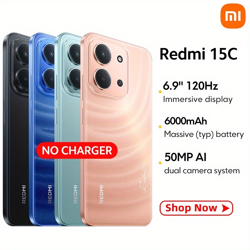Redmi 15C Smartphone Global Version Mediatek Helio G81-Ultra Processor Refresh Rate tot 120Hz 50MP Hoofdcamera 8MP Frontcamera 6000Mah (Typ) 33W ZONDER OPLADER Xiaomi Hyperos 2