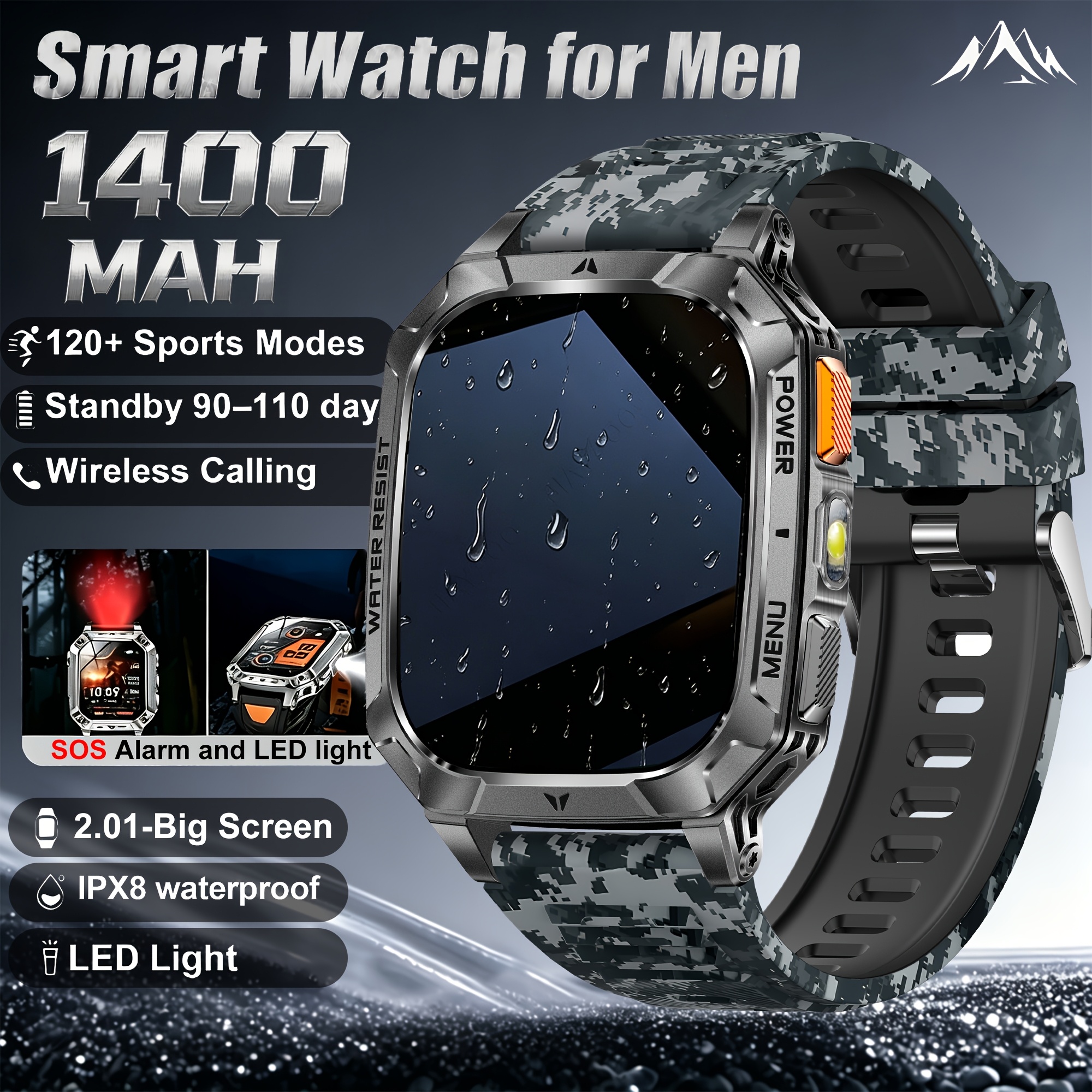2026 Nieuwe Smartwatch, Ingebouwde 5 stuks Wijzerplaten, Duurzaam, 1400mAh Grote Capaciteit Batterij, Herenhorloge, 100 Dagen Ultra-Lange Standby, 2.01-Inch Full Touch HD Scherm, Heren Sport Fitness Horloge, IPX8 Waterdicht - Afbeelding 10