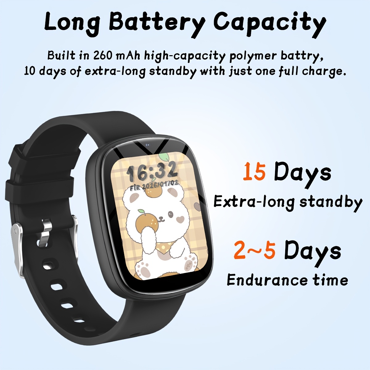 Kinder Smartwatch met 22 Spelletjes, Ingebouwde Zaklamp, Camera & Fotoalbum, 260mAh Oplaadbare Batterij, Kalenderfunctie, Meest Populaire Smartwatch voor Kinderen, Jongens & Meisjes, Lieve Speelkameraad voor Kinderen, Grappig Educatief Polshorloge, Geweldig Cadeau voor Kinderverjaardag & Feestdagen - Afbeelding 11